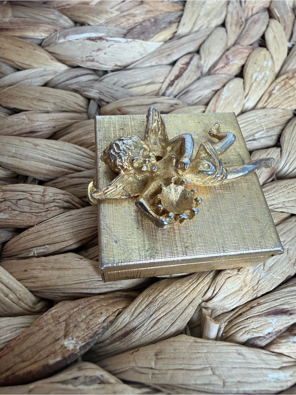 Vintage Gold Cherub Mini Keepsake Box Decorative Home Accent